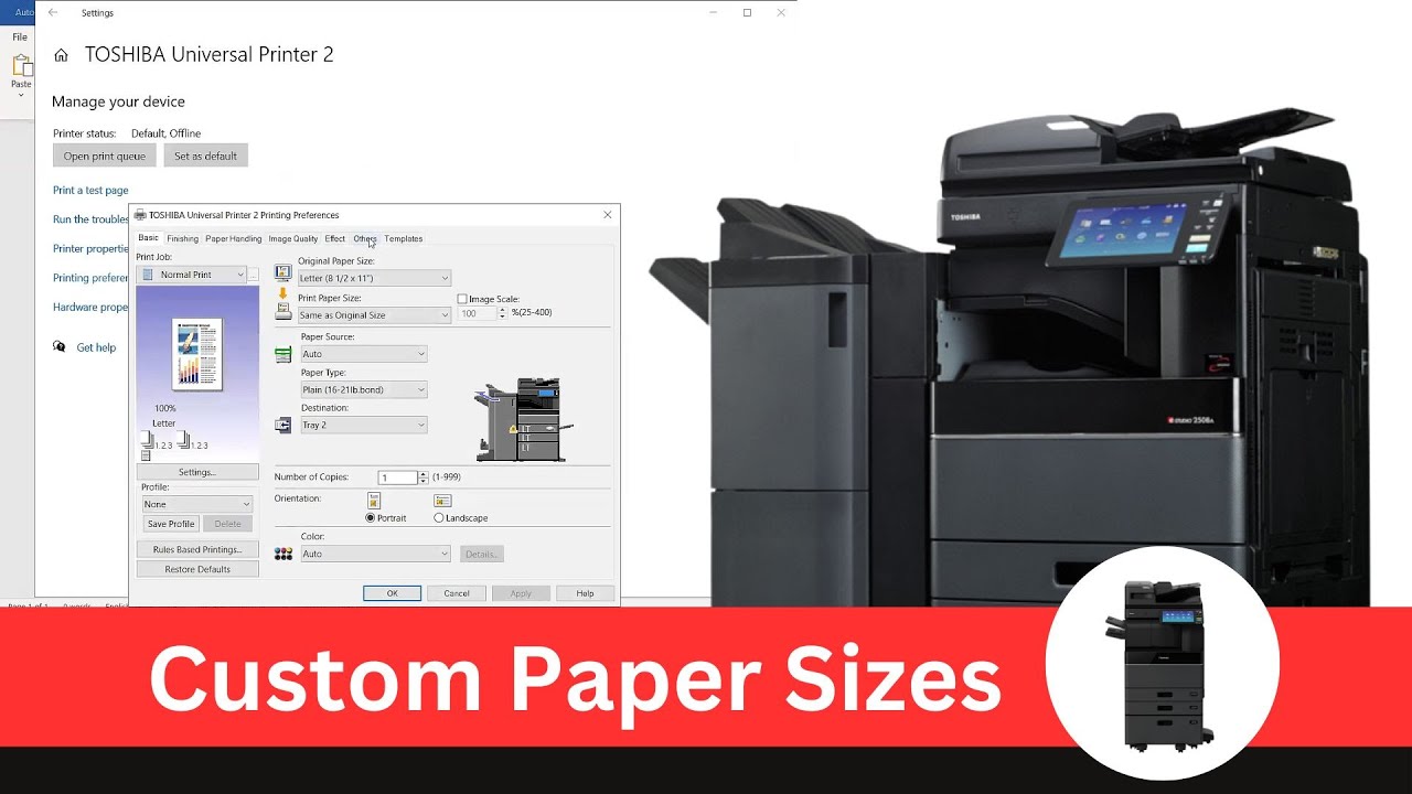 Custom Paper Sizes | Toshiba Copier