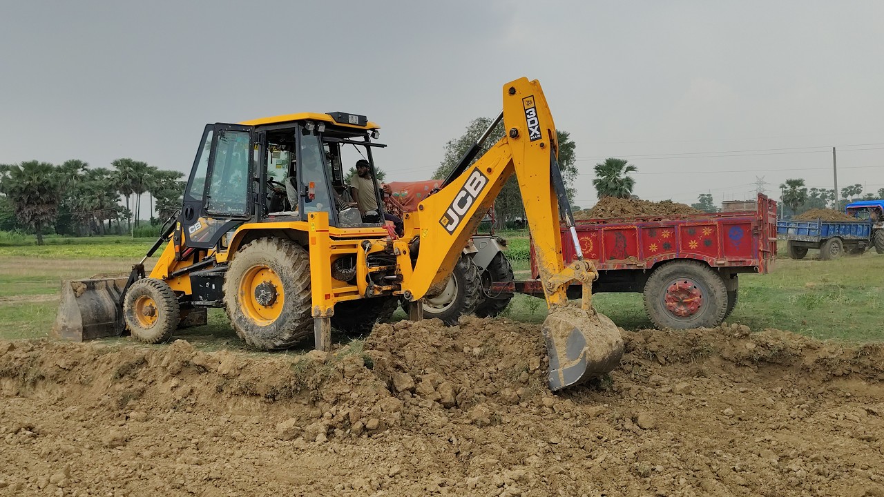 JCB 3dx Eco Xpert Working video with Eicher Tractor Soil Loading video | Mahindra Tractor | JCB vide