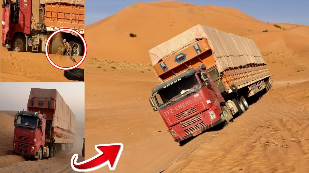 شاحنة خطير !!  شاحنة محملة بوزن 70 طن تسير صحراء عالية.!!  شاحنات اليمن