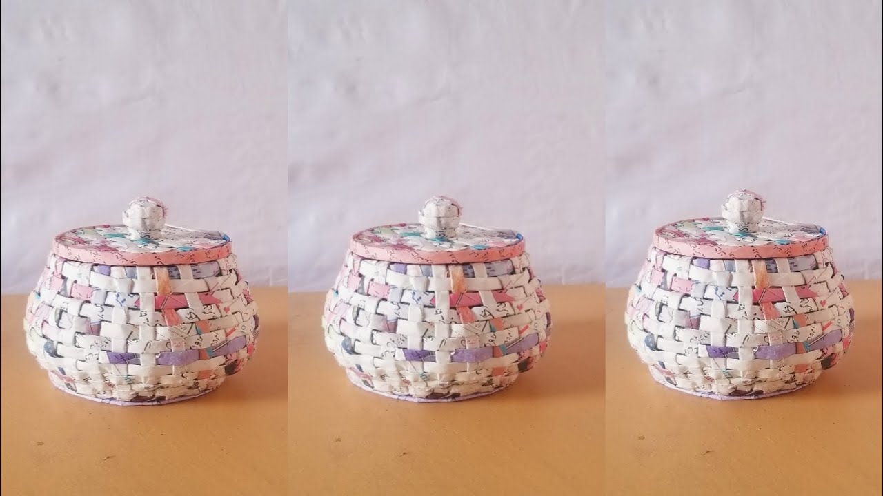 Mini storage basket from waste paper and plastic bottle||DIY weaving storage basket||
