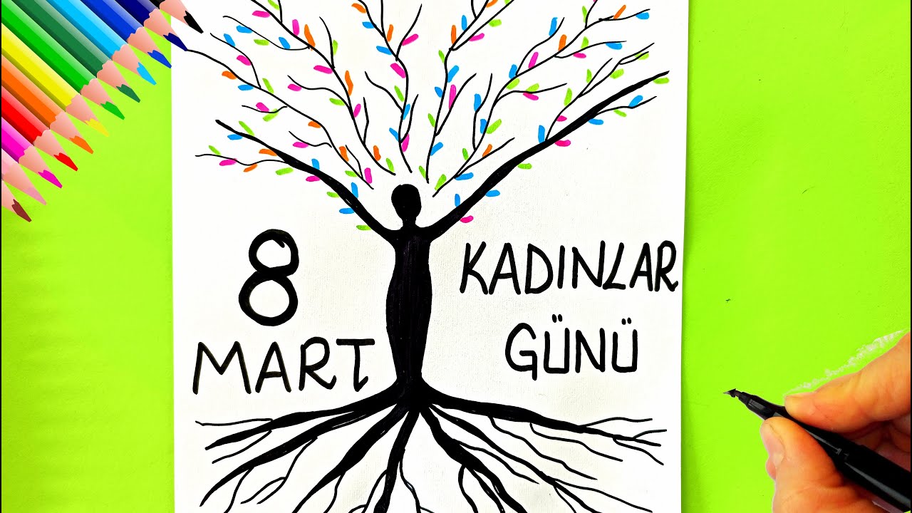 8 Mart Dünya Kadınlar Günü Resmi Çizimi Kolay 🌻 International Women's Day Drawing - 8 Mart Resmi