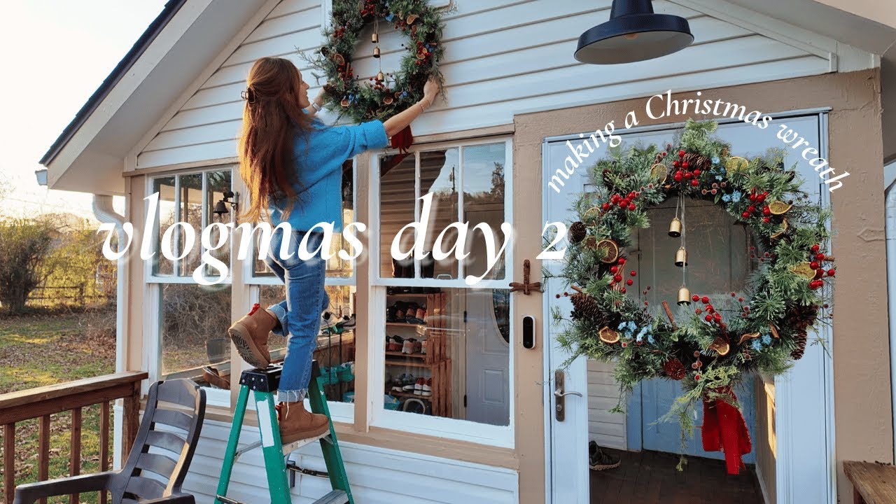 Vlogmas Day Two | decorating a Christmas wreath, a fun craft