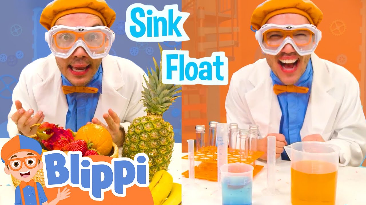 Blippi Plays Sink or Float with Fruit From an Orange Farm | Blippi - Learn Colors and Science