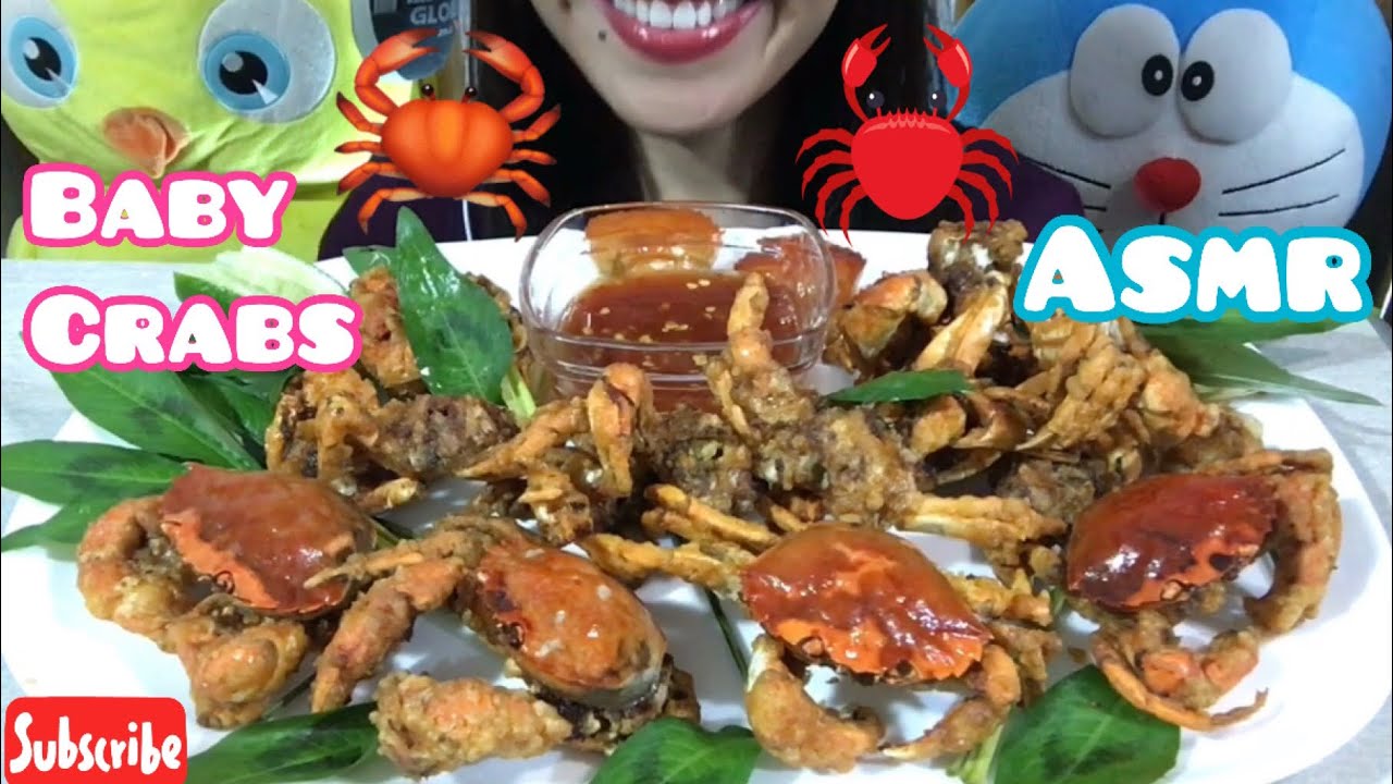ASMR Deep Fried Baby Crabs mukbang eating sounds