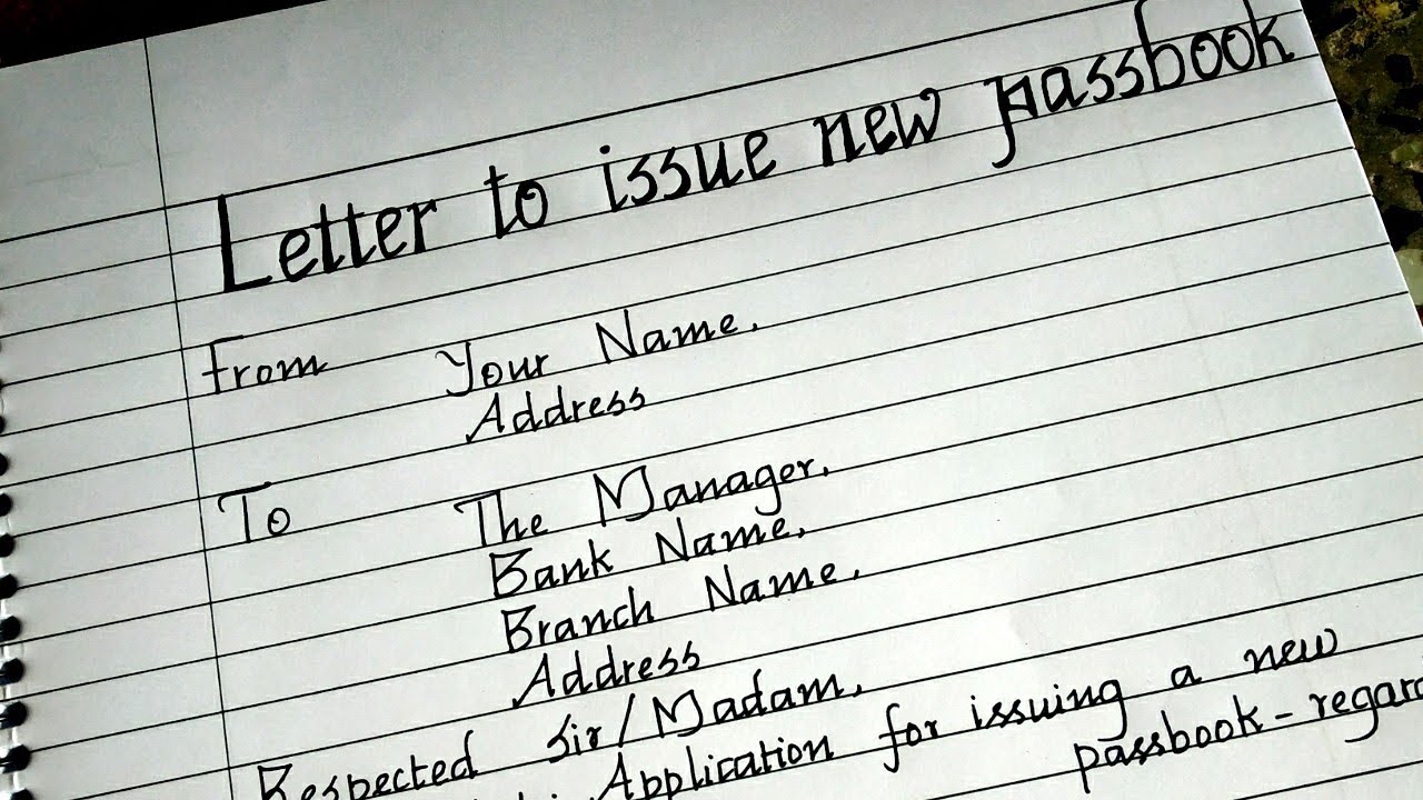 Letter to issue new passbook/letter to bank/letter writing in english/best handwriting/calligraphy