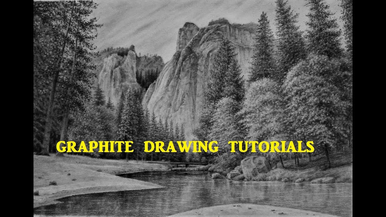 How To Draw a Landscape With Mountains Trees & Water, Graphite Pencil Drawing