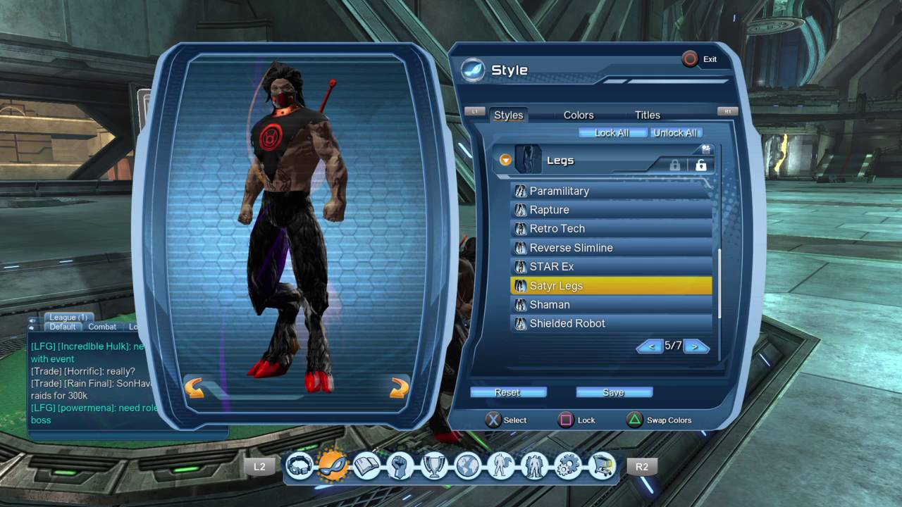 DC Universe Online how to get satyr legs and interglatic tech feet.