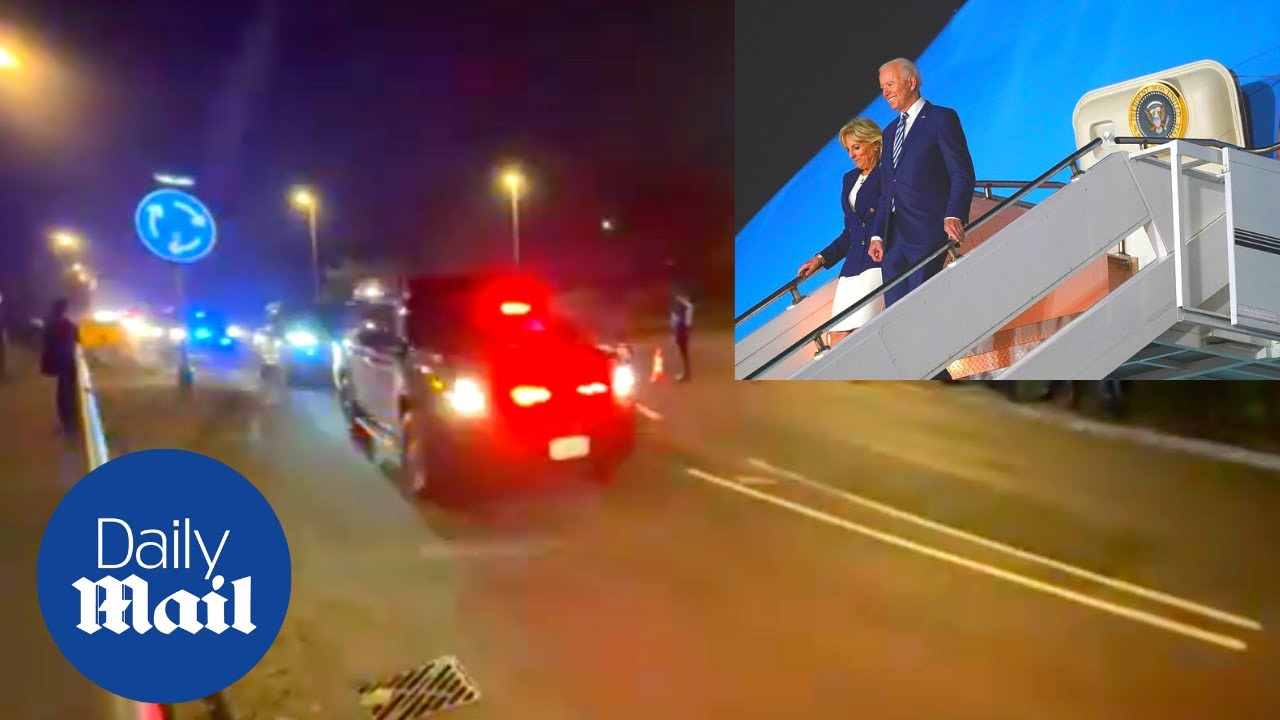 US President Joe Biden's 17-car motorcade rolls through Cornwall ahead of G7 meeting