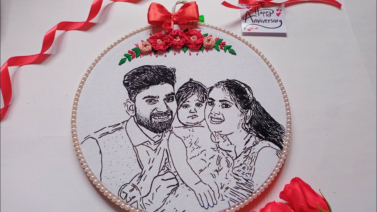 family portrait  embroidery making /anniversary gift idea 