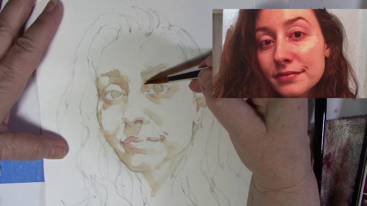 Quick Sketch Watercolor Portrait Demo - speed painting of Hannah
