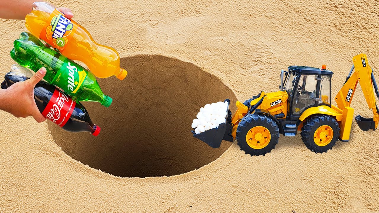 Excavator JCB with Mentos VS Coca Cola, Sprite, Fanta Underground