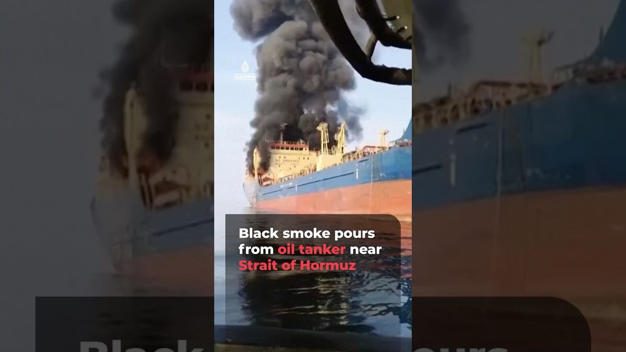 Black smoke pours from oil tanker in Strait of Hormuz | AJ #shorts