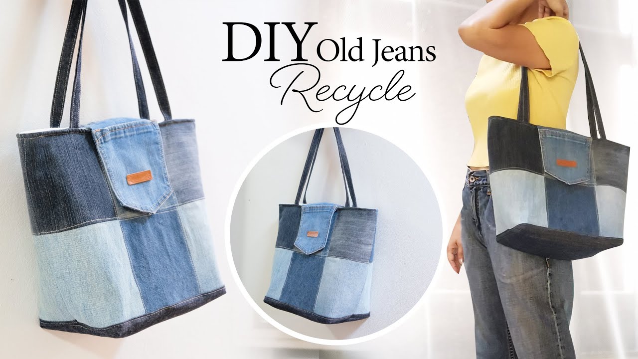DIY Old Jeans Recycle Tote Bag |Tutorial (175)