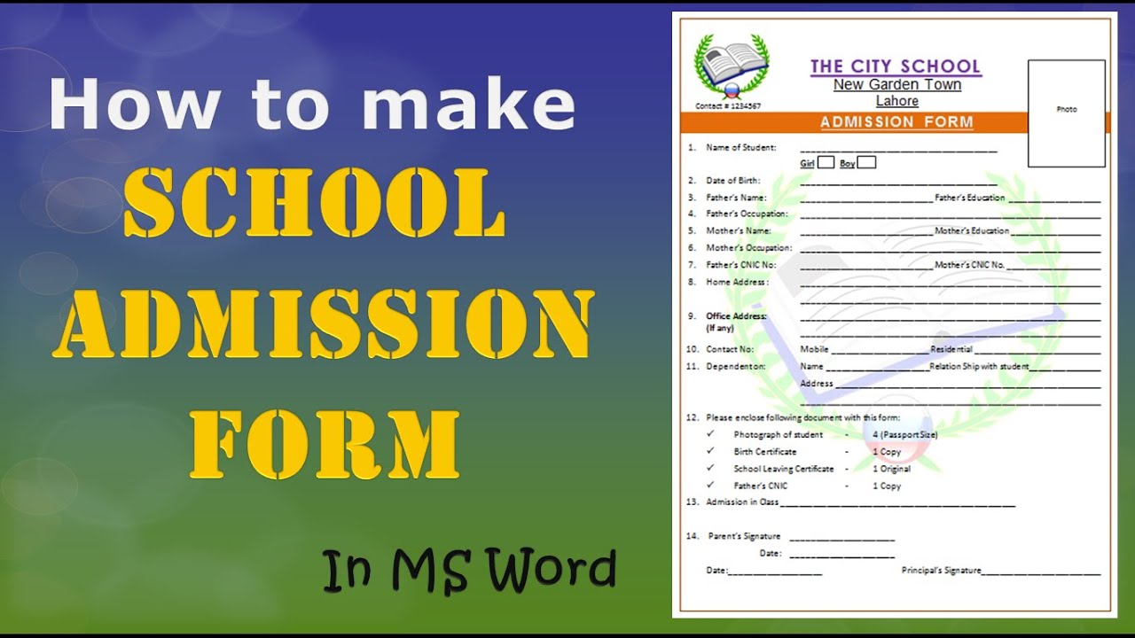 How to make school Admission form in ms word | Blank School Admission Form sample