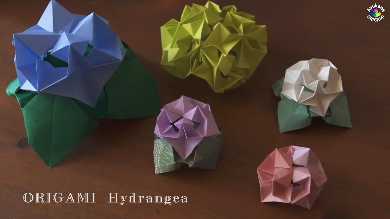あじさい折り紙　立体★花★Hydrangea紫陽花【Origami Tutorial】