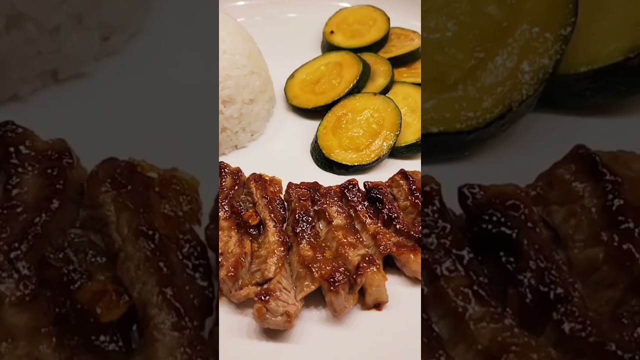 Criss Cross Sliced Steak Zucchini and Rice Meal
