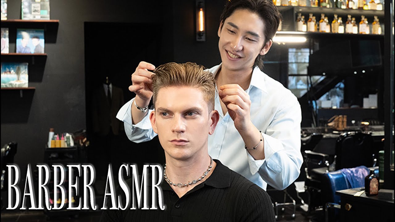 ASMR BARBER💈-맨즈헤어에서 조각상같은 남자의 헤어컷, 시원한 헤드스파, 슬릭백언더컷 스타일링 A sculpted haircut for men, slickback