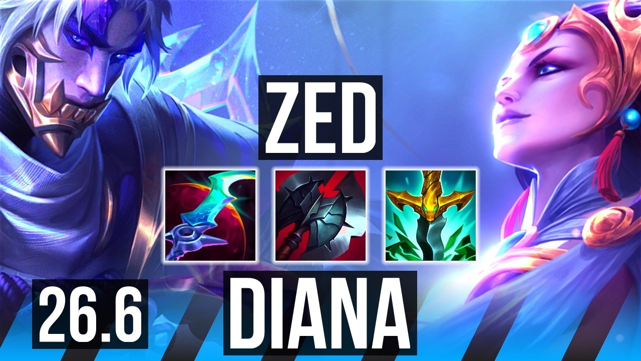 ZED vs DIANA (MID) | Good KDA: 22/1/12, 54K damage | EUW Grandmaster | 26.6