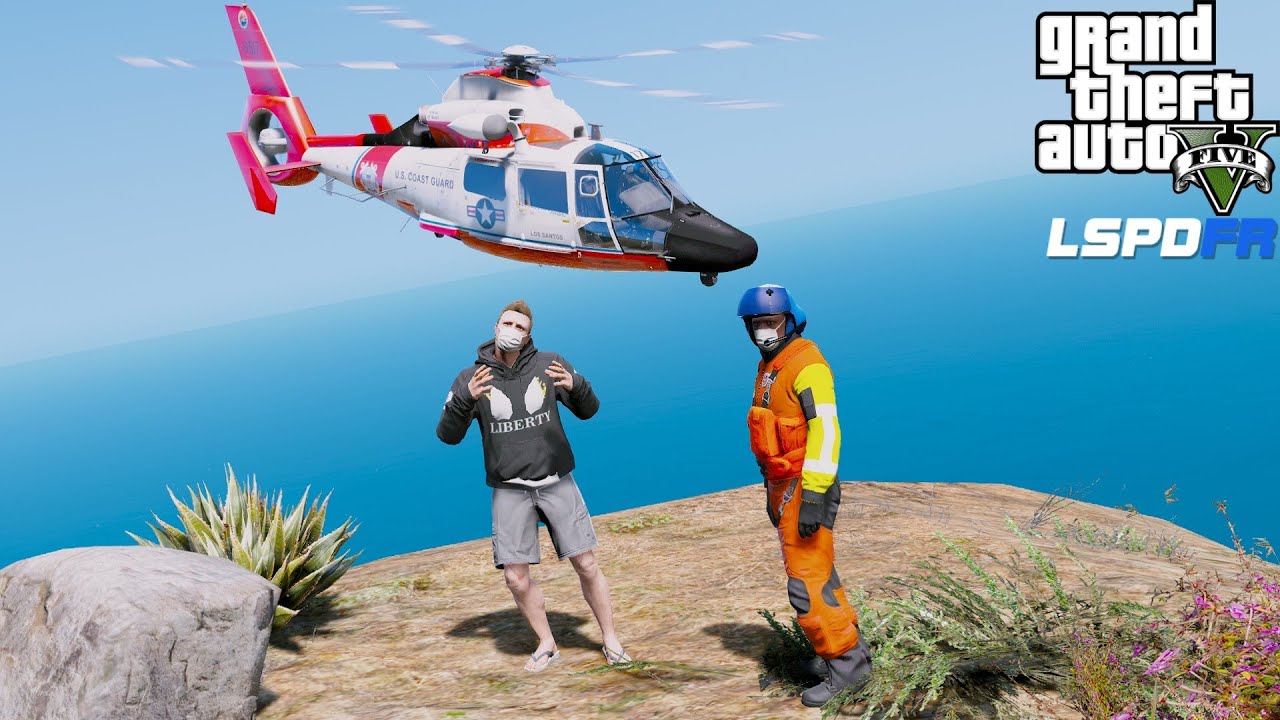 GTA 5 Social Distancing Gone Wrong! Coast Guard Helicopter Rescues Stranded Hiker (Coastal Callouts)