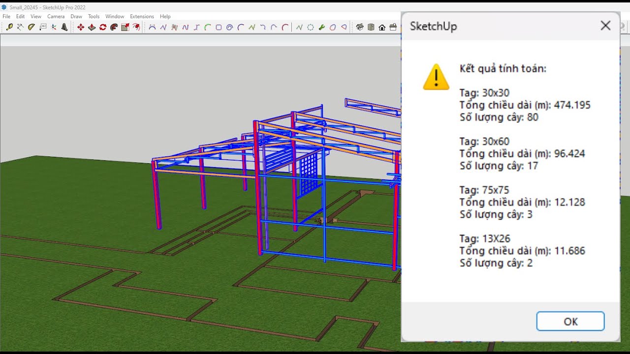 Plugin thống kê sắt hộp trong Sketchup