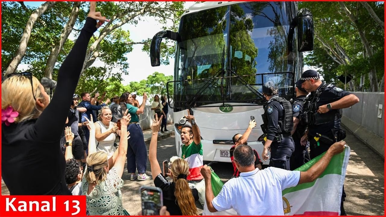 Protesters in Australia try to block bus believed to be carrying Iranian women's soccer team