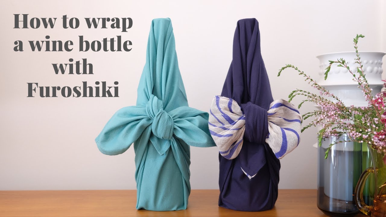 Simple & easy fabric gift wrapping idea for a wine bottle — Furoshiki tutorial No.2 — reuse & reduce