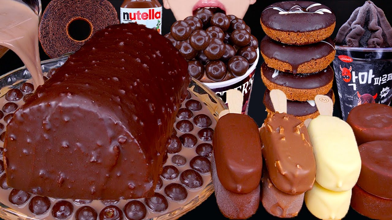 ASMR MALTESERS CHOCOLATE MILK OREO MAGNUM ICE CREAM CAKE NUTELLA DESSERT MUKBANG 먹방咀嚼音 EATING SOUNDS