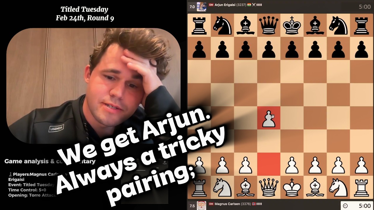 Magnus Carlsen vs Arjun Erigaisi | Torre Attack | Title Tuesday
