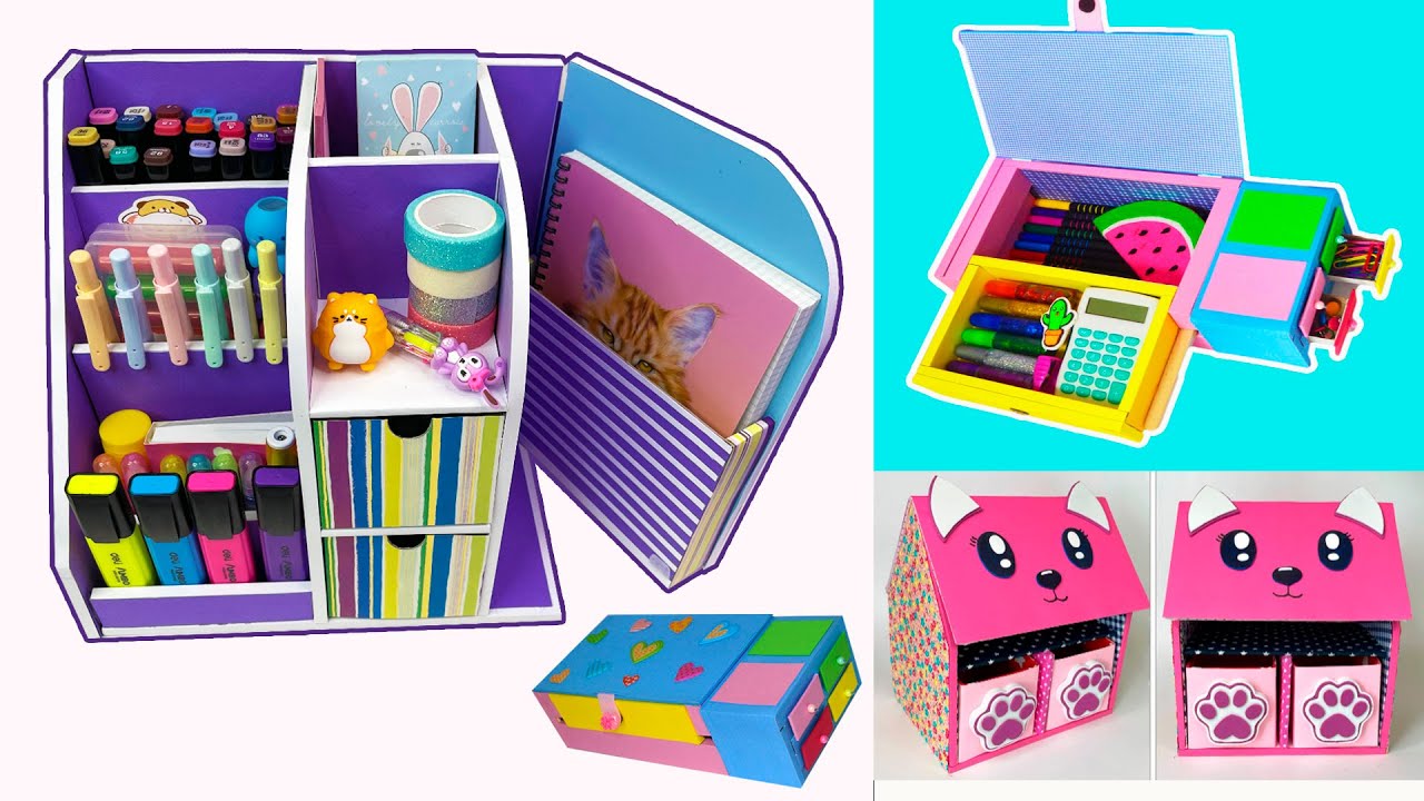 Cardboard crafts / Convenient storage of office supplies / How to make an organizer and pencil case