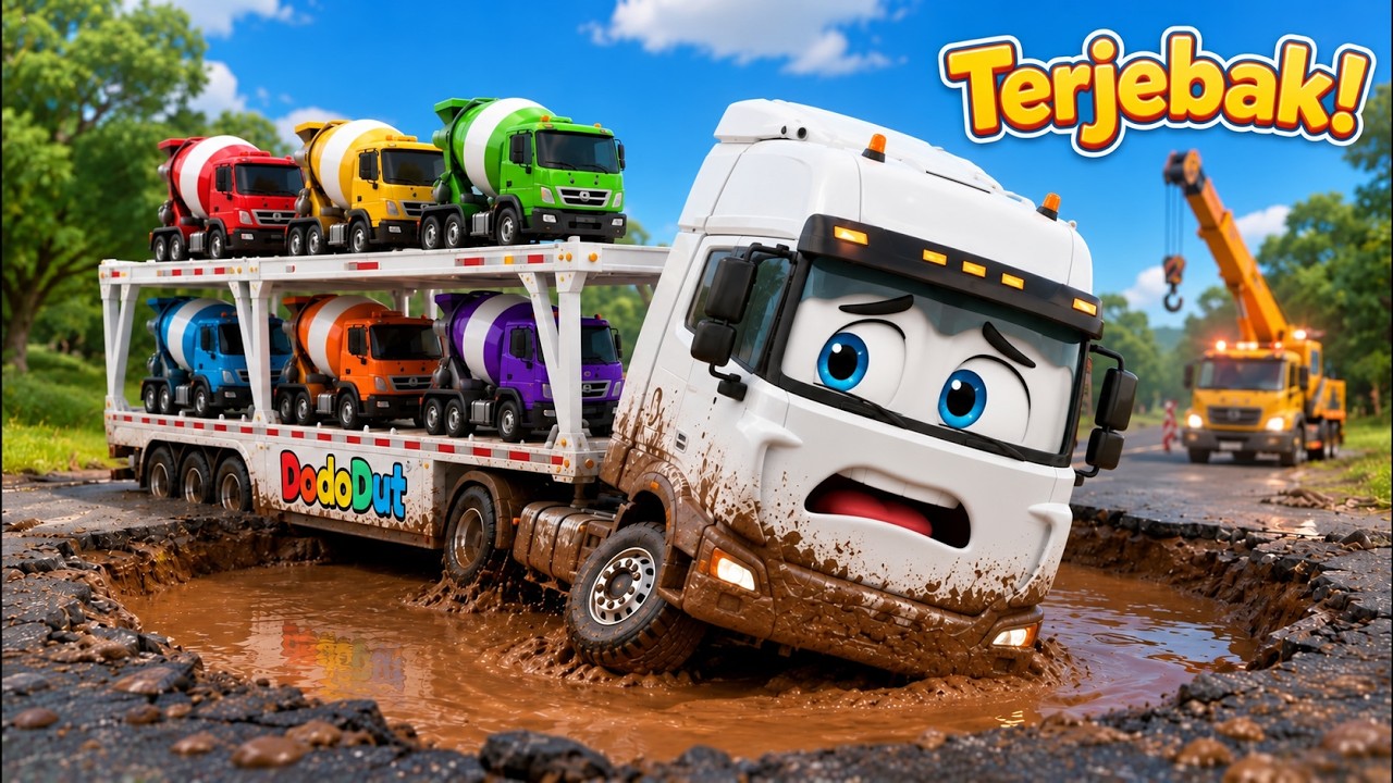 Truk Trailer Terjebak Lumpur, Ayo Kita Tolong! 🚛 | Lagu Anak Terbaru Viral - Roda Roda Truk🎵