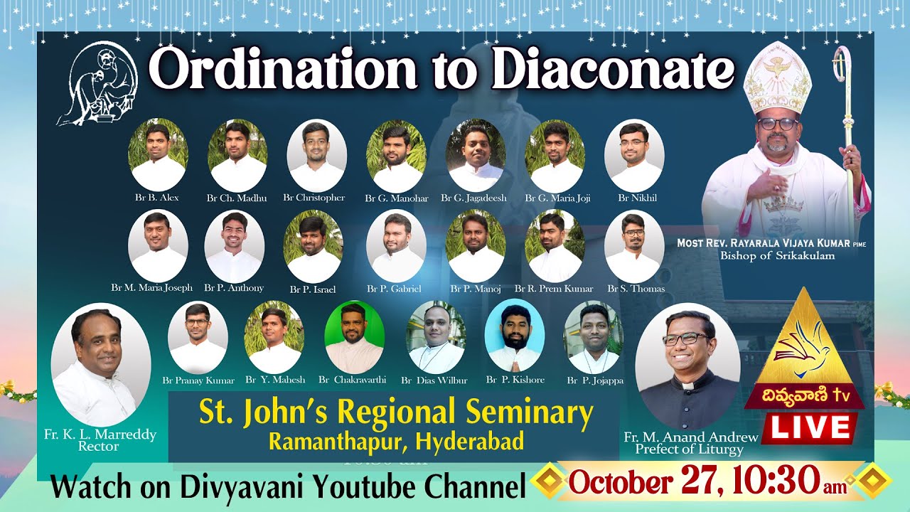 LIVE - ORDINATION TO DIACONATE|ST.JOHN'S REGIONAL SEMINARY|HYDERABAD|27-10-23|10:30AM | DIVYAVANI TV