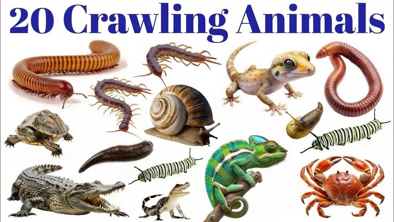 Learn 20 Crawling Animals Names 🐍🦎 | English Hindi Animals Name for Kids, Toddlers & Children 