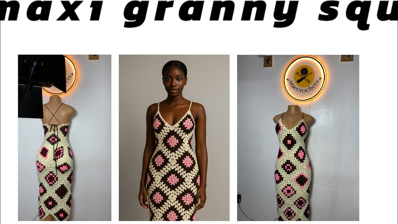 Crochet maxi granny square dress