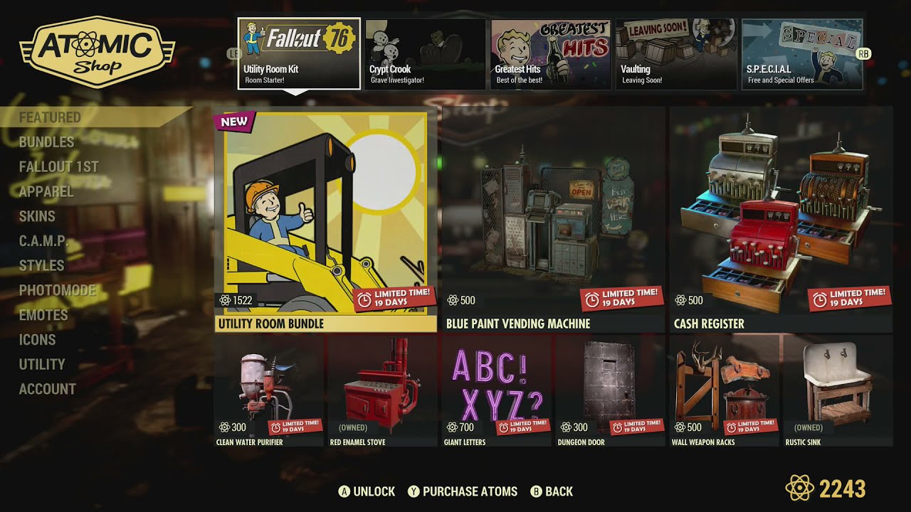 Fallout 76 - Atomic Shop Items - 2nd Nov 2021 - Utility Room Bundle - Cash Registers are back