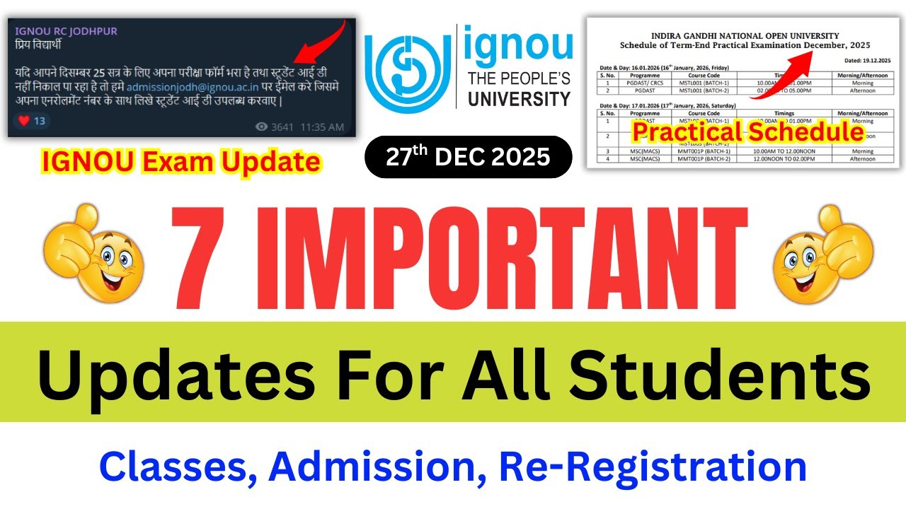 IGNOU Released 7 Important Update for all Students | IGNOU Admission 2026_Online Classes, Practical