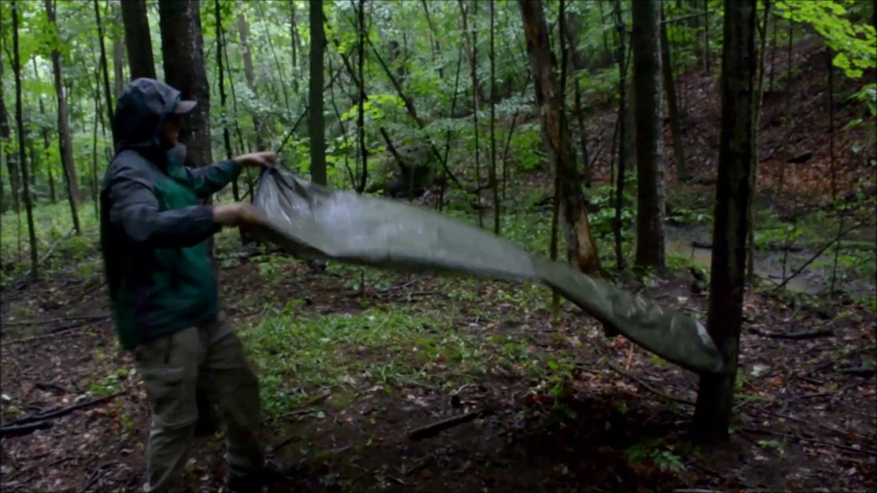 Bushcraft Tarp Shelter In The Rain, No Talking