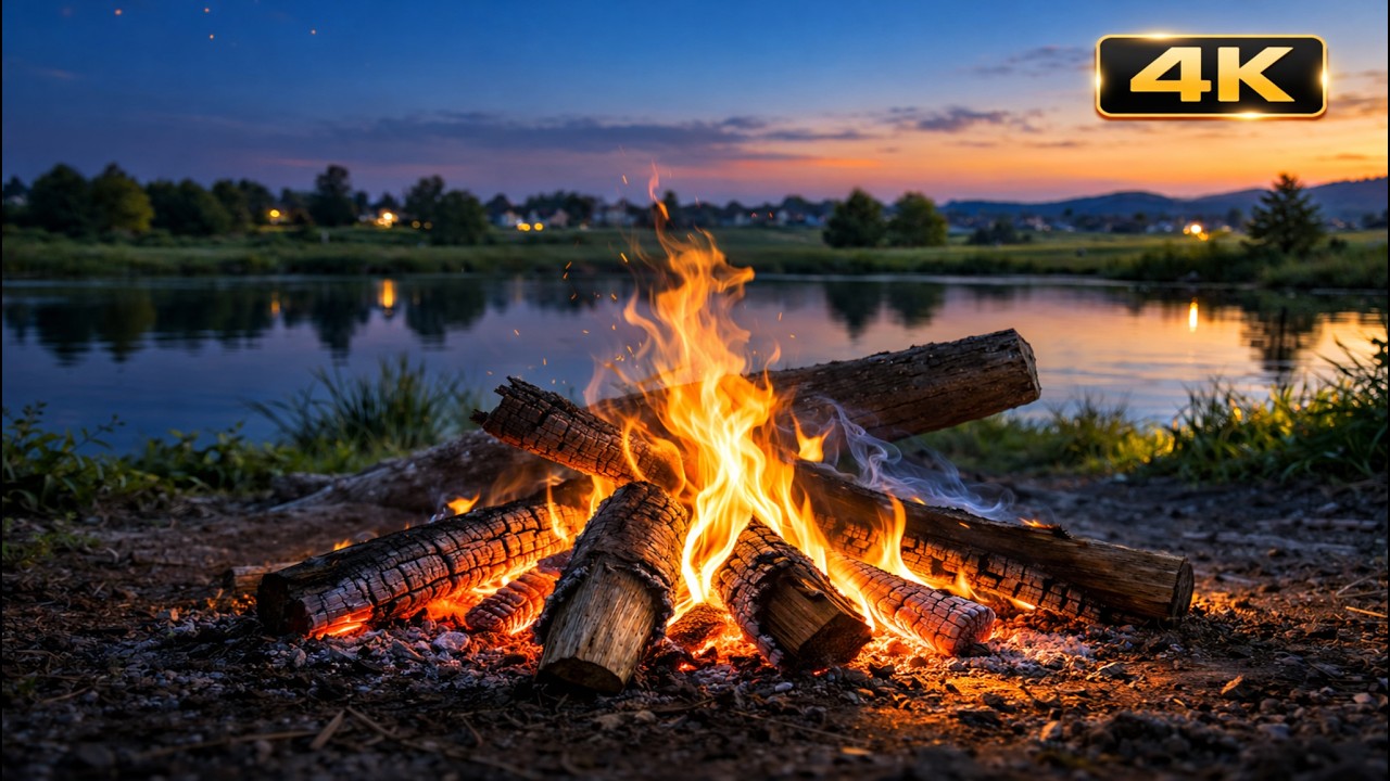 🌅 Затишне вогнище на березі озера 4K | Relax Nature Sounds 🔥🌿