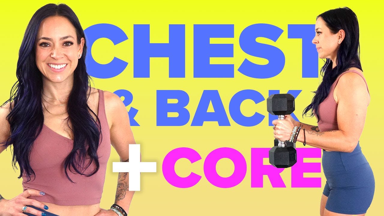 18 Minute Chest Back and Core Workout | with Dumbbells | Steph Lyons Fitness