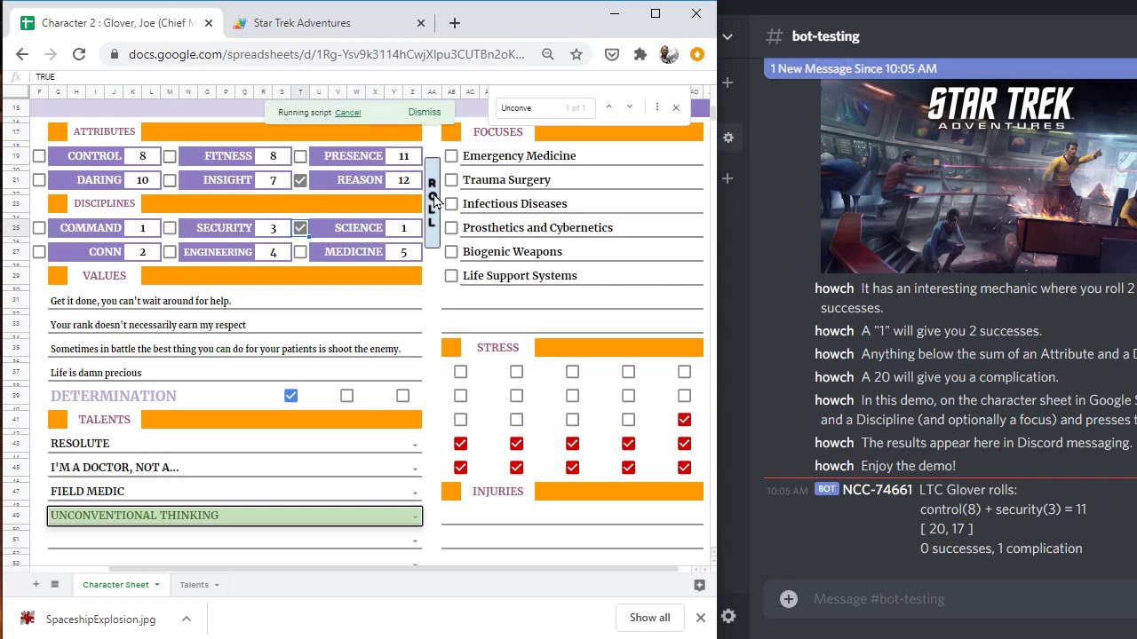 Implementing a Discord Dice Rolling Bot Button in Google Sheets