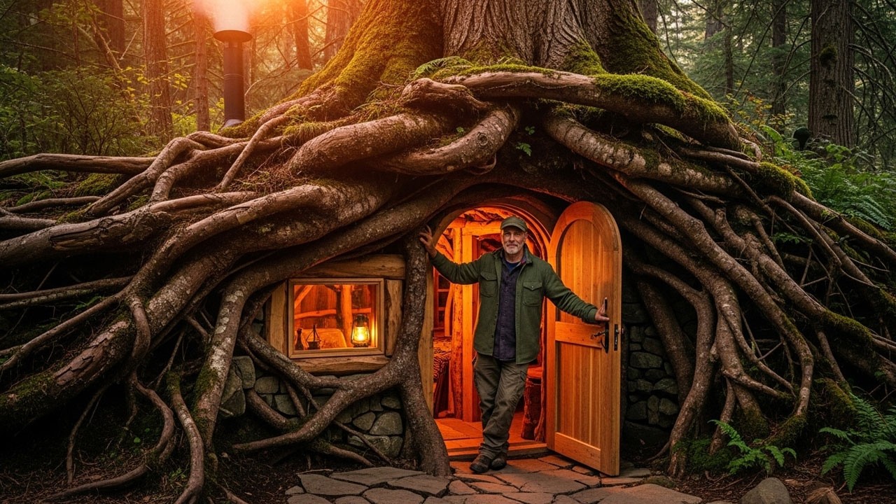 Building a Hidden House Inside Giant Tree Roots  60 Days Solo Bushcraft