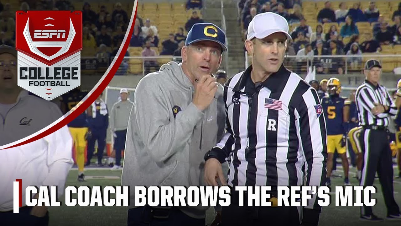 Cal coach uses ref’s microphone to tell fans to stop throwing items on field | ESPN College Football