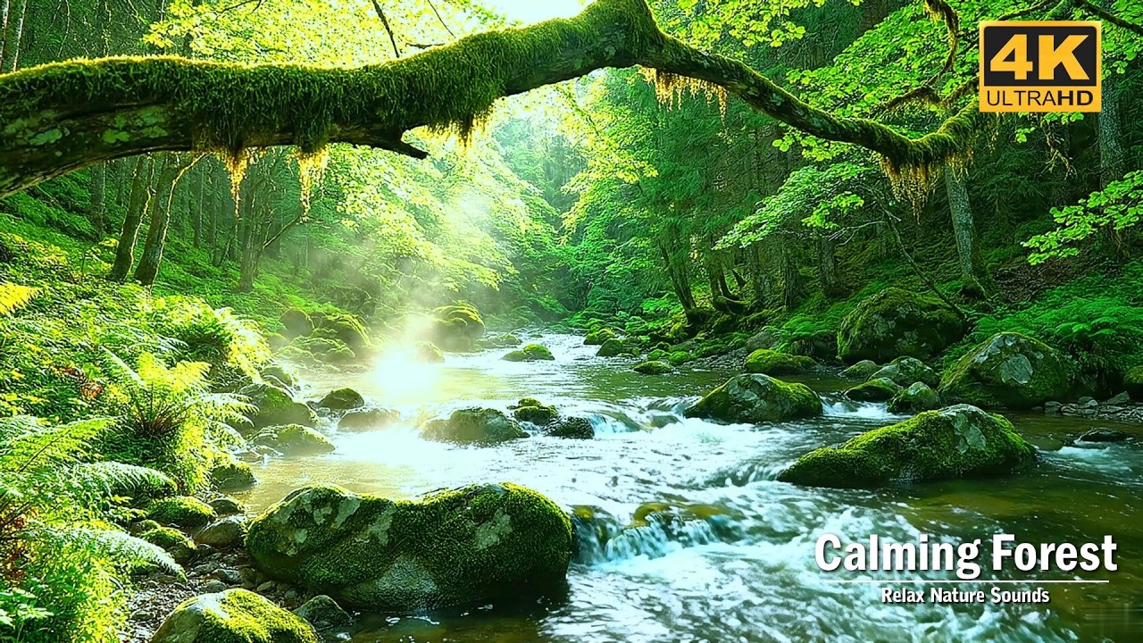 4K | Calming Forest 🌿 Bird Chirping, Beautiful Stream, River Sounds, Deep Sleep, Focus, Meditation