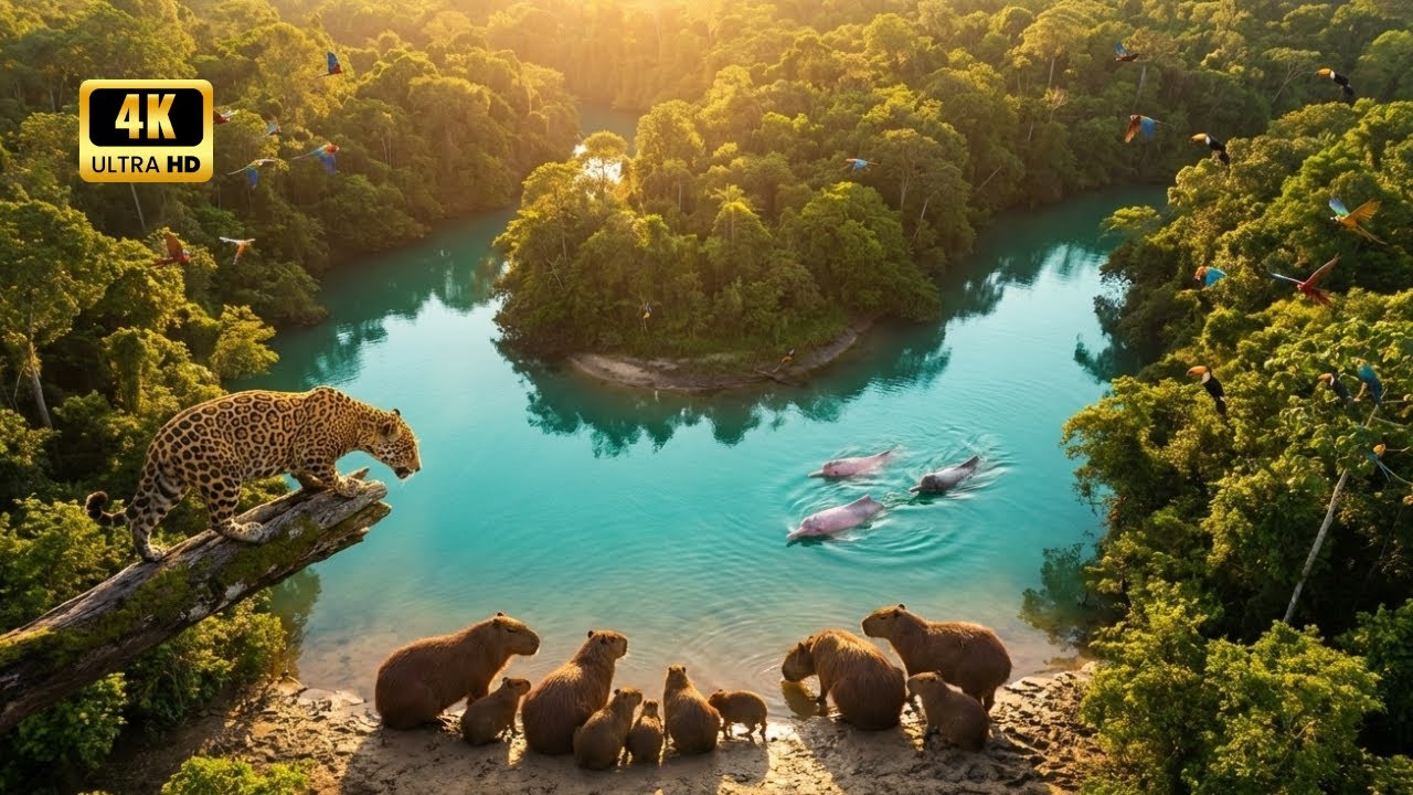 Relaxing Walk In The Amazon: The Secret Nurseries of the Jungle (4K) | Jaguar, Capybara, Monkey
