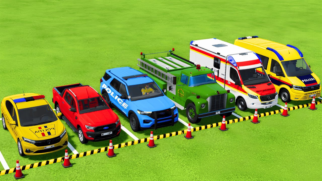 TRANSPORTING POLICE CARS, FIRE DEPARTMENT, AMBULANCE VEHICLES WITH MAN TRUCKS ! Farming Simulator 25