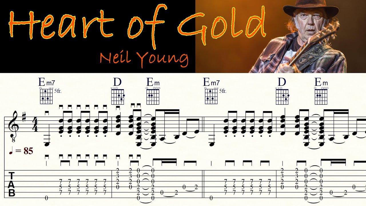 HEART OF GOLD | NEIL YOUNG | Acoustic Guitar Lesson | Melody, Chords & Lyrics | TAB & Sheet music