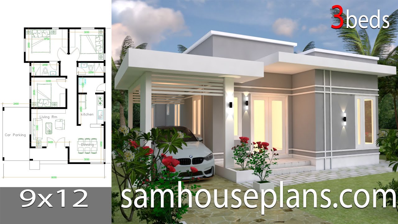 House Plans 9x12 with 3 bedrooms Full Plans