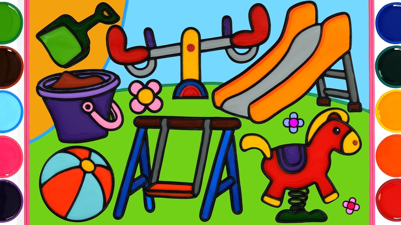 playground, Slide Jelly Coloring & Painting | Menggambar Dan Mewarnai kuda goyang