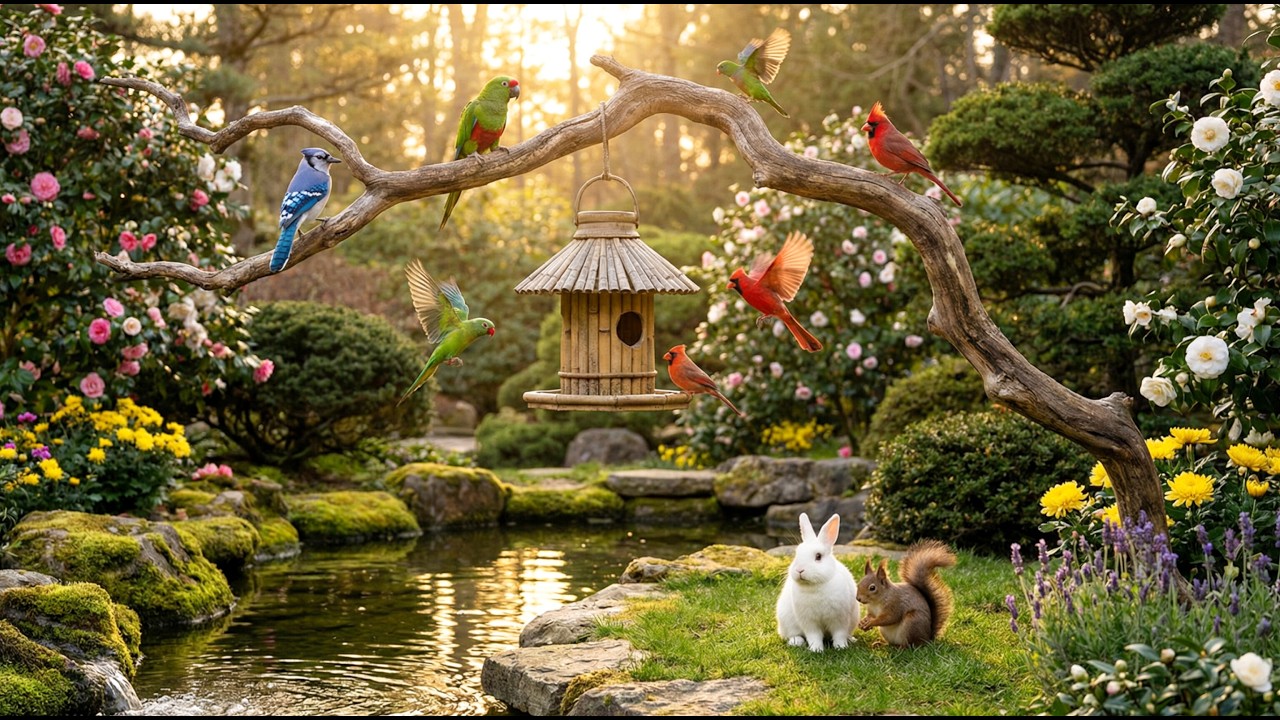 🔴 4K Cozy Garden Bird Feeder – Cardinals, Blue Jays,Goldfinch & Nature Sounds | Relaxing • Cat TV