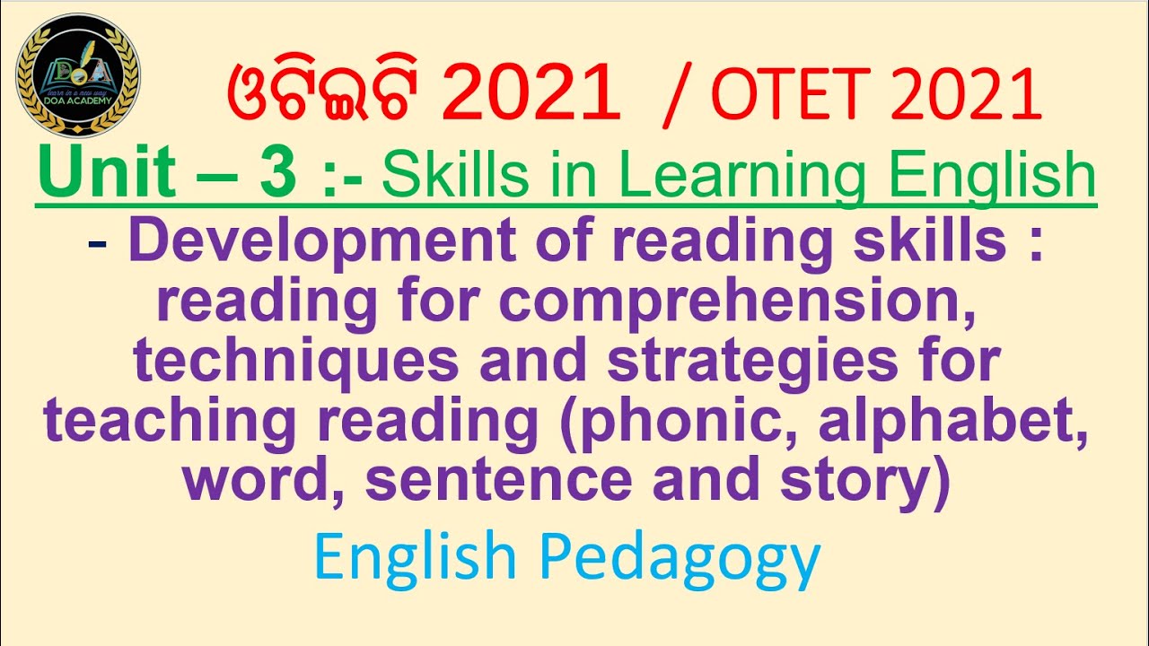 OTET 2021 ENGLISH DEVELOPMENT OF READING SKILLS LIVE CLASS