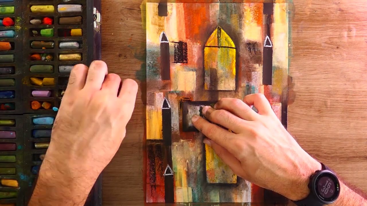 How To Paint Ancient Structure Abstract Painting In Soft Pastel | Bold Art Demonstration